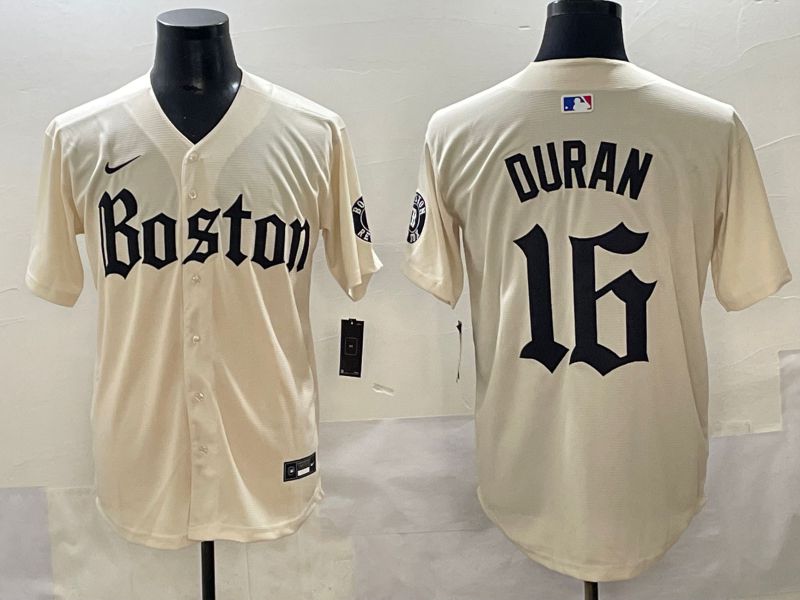Men 2025 Boston Red Sox 16 Duran Cream Five generations Joint Name Nike MLB Jersey style 1